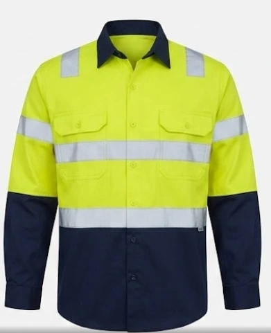 TAPED HI VIS L/S DRILL SHIRT J0078 — Yellow/Navy