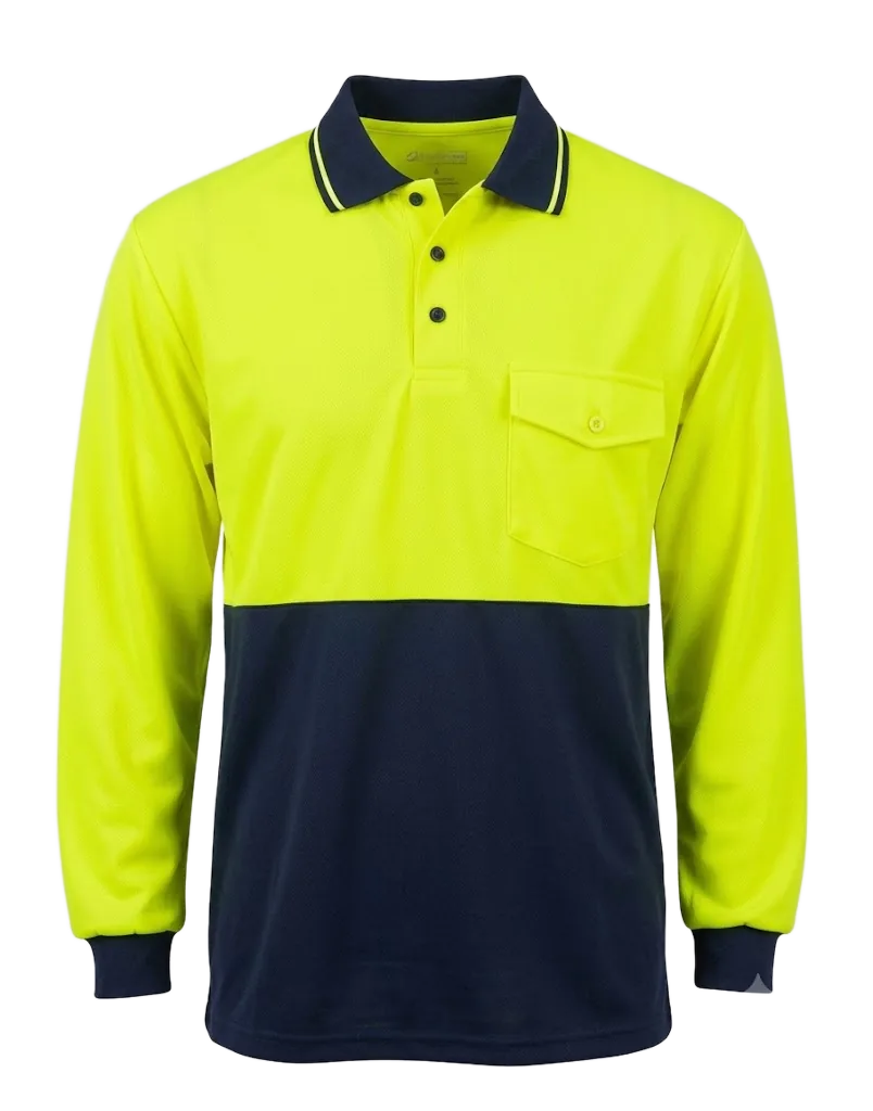 HI VIS L/S POLO SHIRT 1312 — Yellow/Navy
