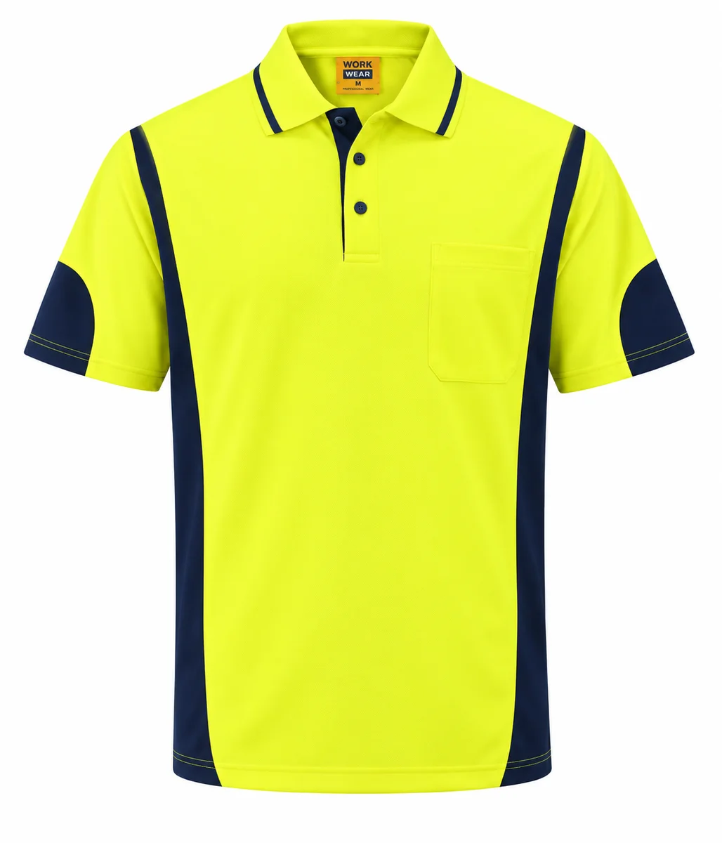 HI VIS & WORK S/S POLO SHIRT 9060 — Yellow/Navy