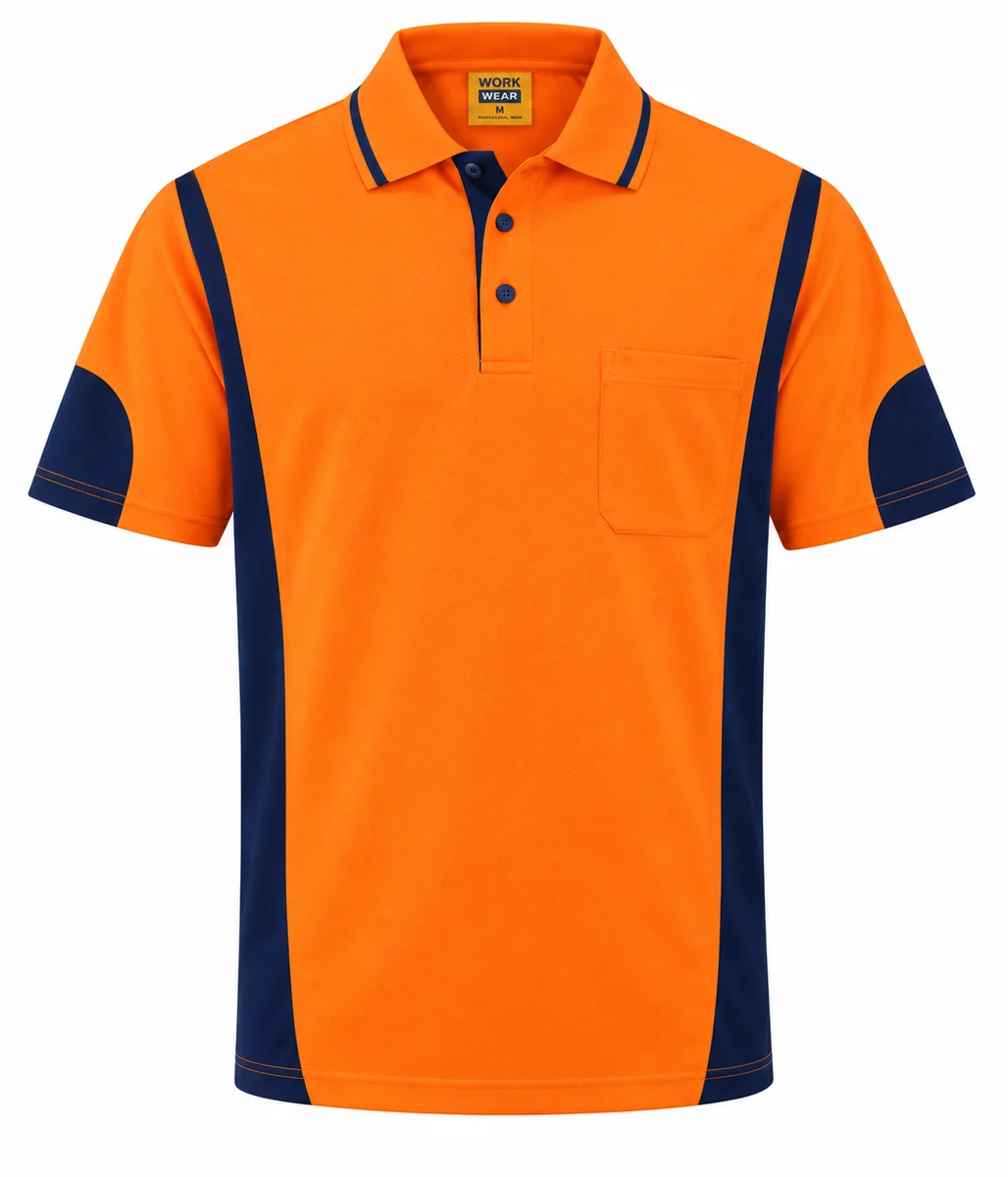 HI VIS & WORK S/S POLO SHIRT 9060 — Orange/Navy