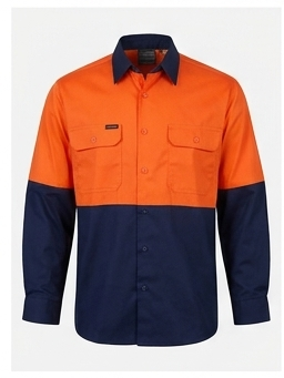 HI VIS L/S DRILL SHIRT 90116 in Orange/Navy and Yellow/Navy