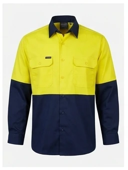 HI VIS L/S DRILL SHIRT 90116 — Yellow/Navy
