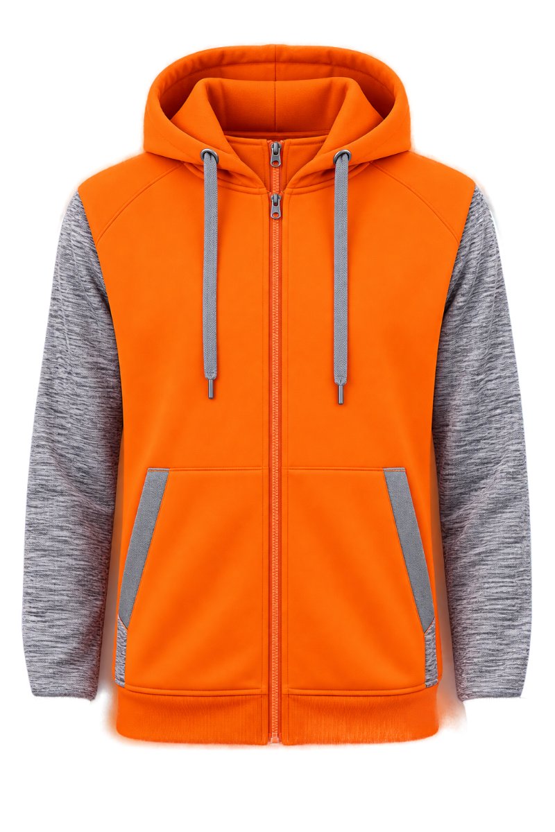 HI VIS&WORK FULL ZIP FLEECY HOODIE 1588 in Yellow/Grey, Orange/Grey, Grey/Yellow and more — jumper and jacket workwear