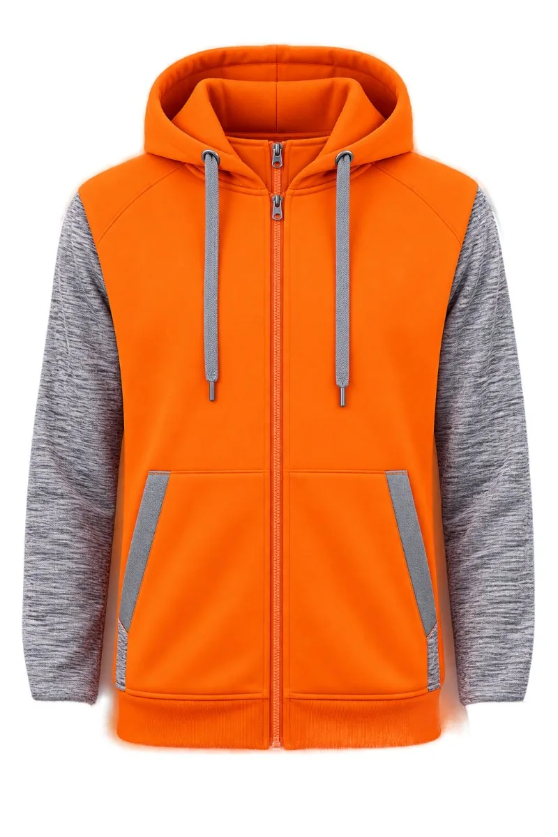 HI VIS&WORK FULL ZIP FLEECY HOODIE 1588 in Yellow/Grey, Orange/Grey, Grey/Yellow and more — jumper and jacket workwear