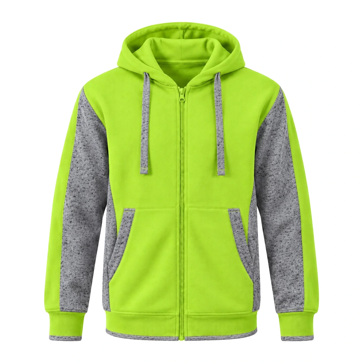 HI VIS&WORK FULL ZIP FLEECY HOODIE 1588 — Yellow/Grey