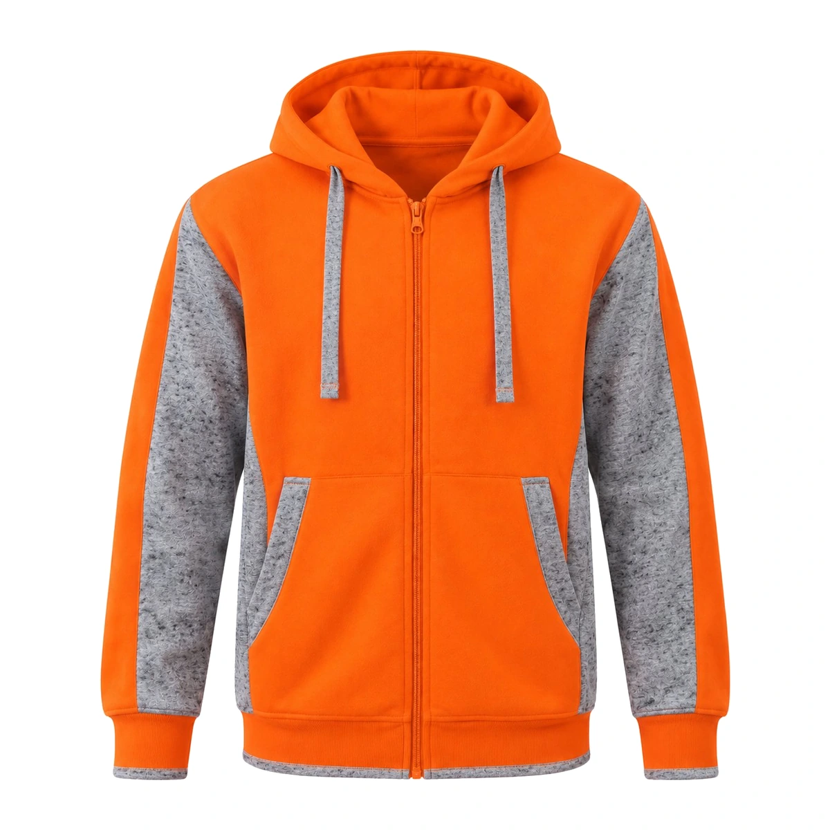 HI VIS&WORK FULL ZIP FLEECY HOODIE 1588 — Orange/Grey