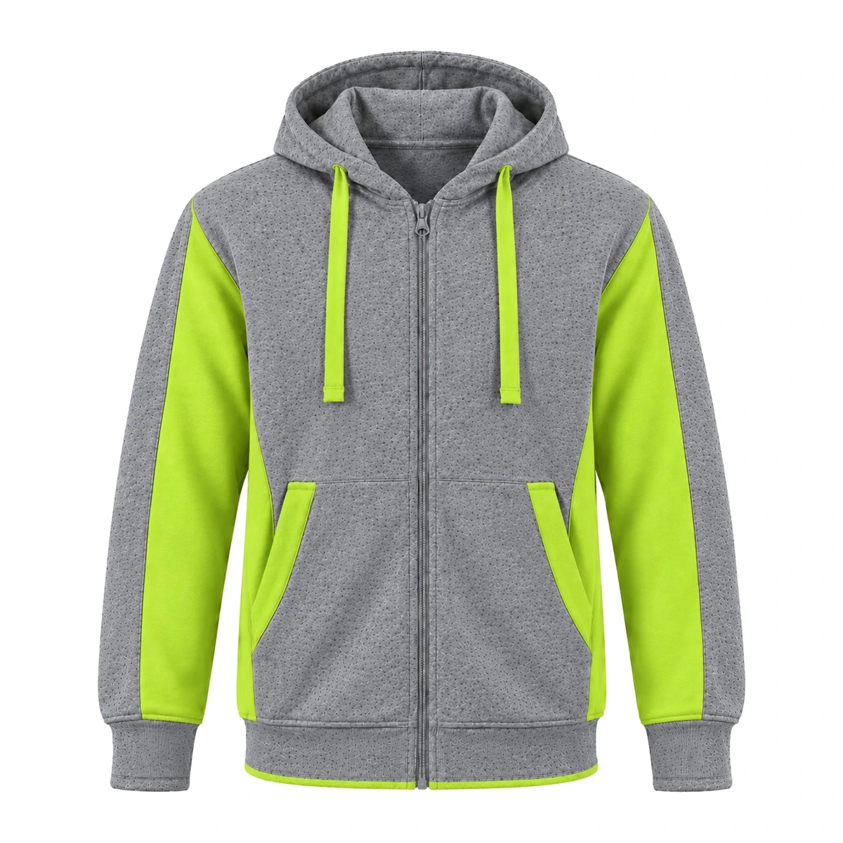 HI VIS&WORK FULL ZIP FLEECY HOODIE 1588 — Grey/Yellow