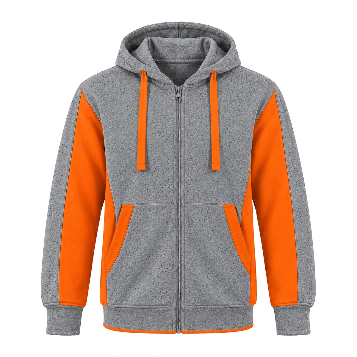 HI VIS&WORK FULL ZIP FLEECY HOODIE 1588 — Grey/Orange