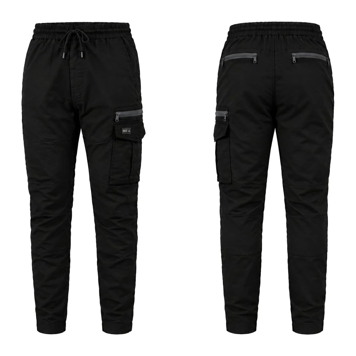 Elastic waist stretch cuffed pants 1838 — Black