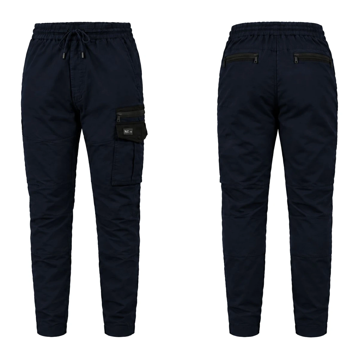 Elastic waist stretch cuffed pants 1838 — Navy