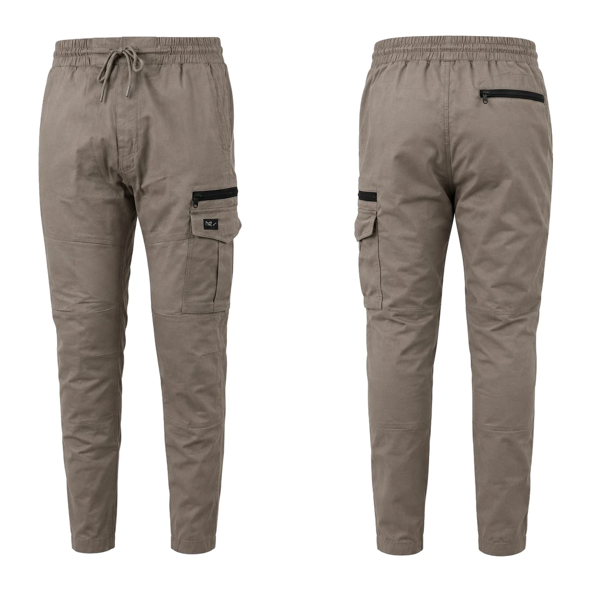 Elastic waist stretch cuffed pants 1838 — Khaki