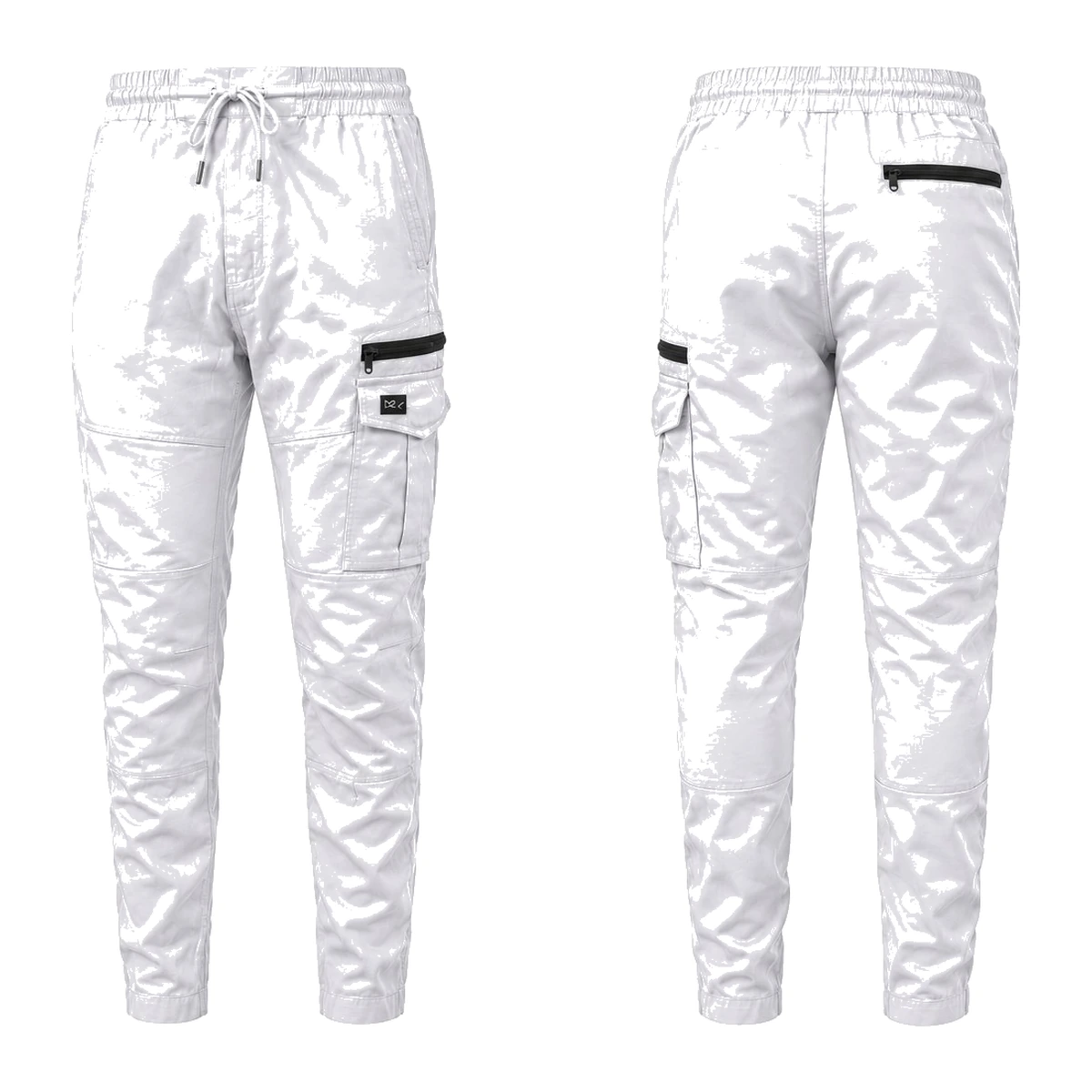 Elastic waist stretch cuffed pants 1838 — White