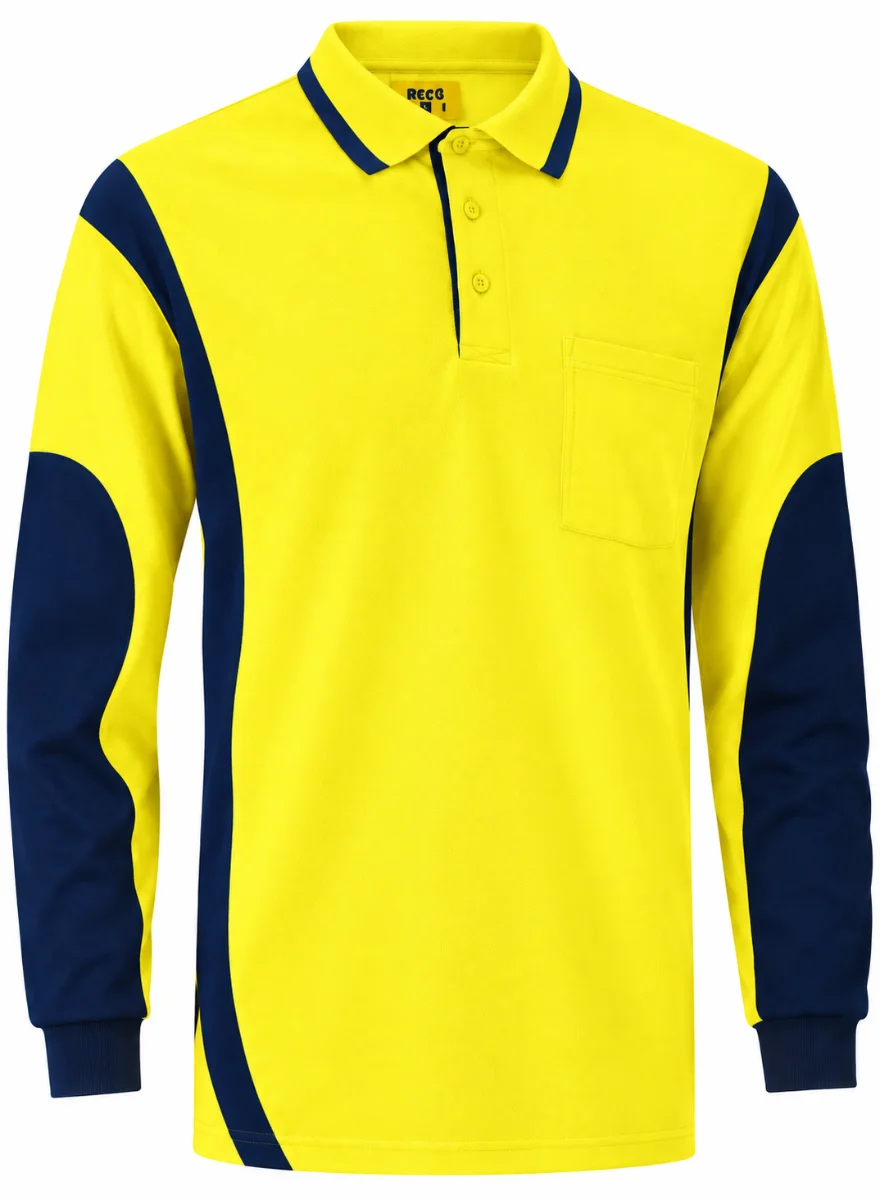 HI VIS L/S POLO SHIRT 3055 in Orange/Navy, Yellow/Navy, Navy/Orange and more
