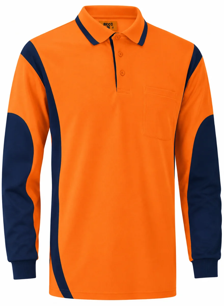 HI VIS L/S POLO SHIRT 3055 — orange/navy