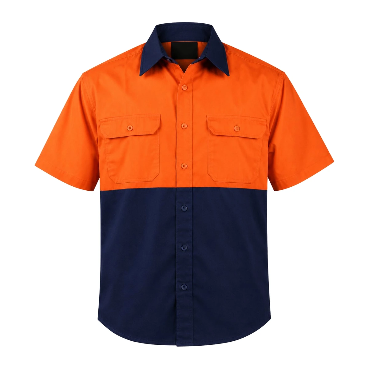 Hi-Vis Short Sleeve Cotton Drill Work Shirt 90117 — Orange/Navy