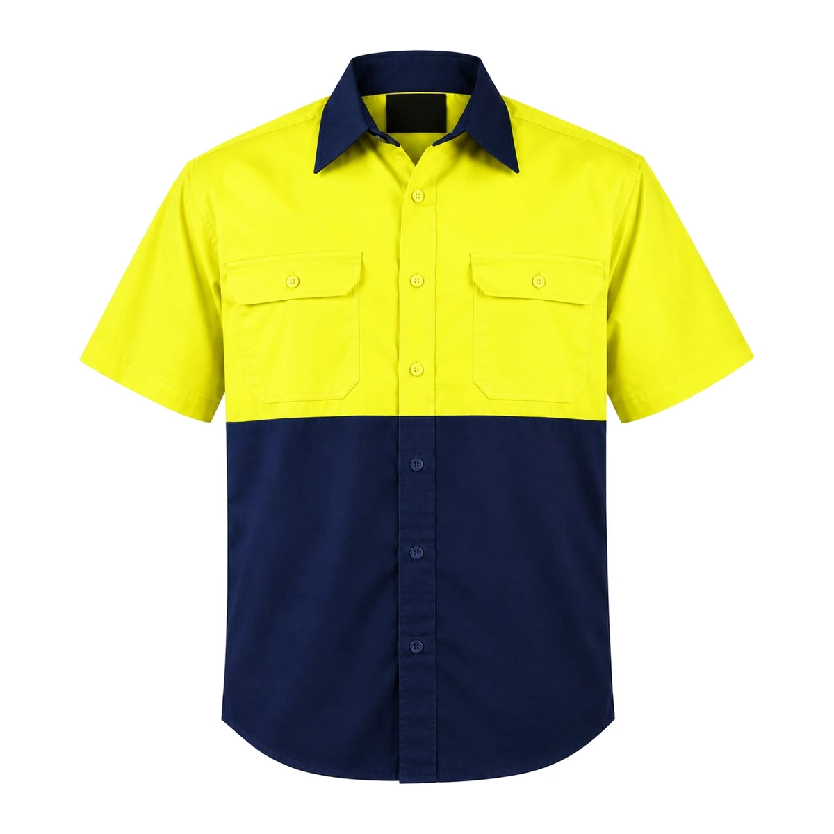 Hi-Vis Short Sleeve Cotton Drill Work Shirt 90117 — Yellow/Navy