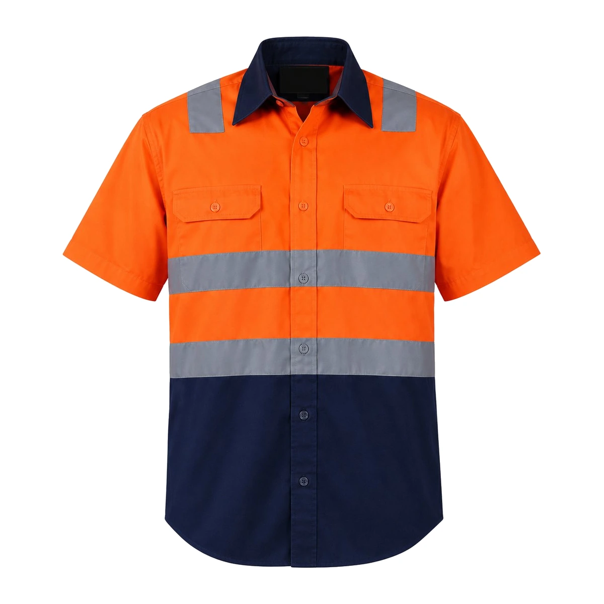 Hi-Vis Taped Short Sleeve Drill Shirt J0077 — Orange/Navy