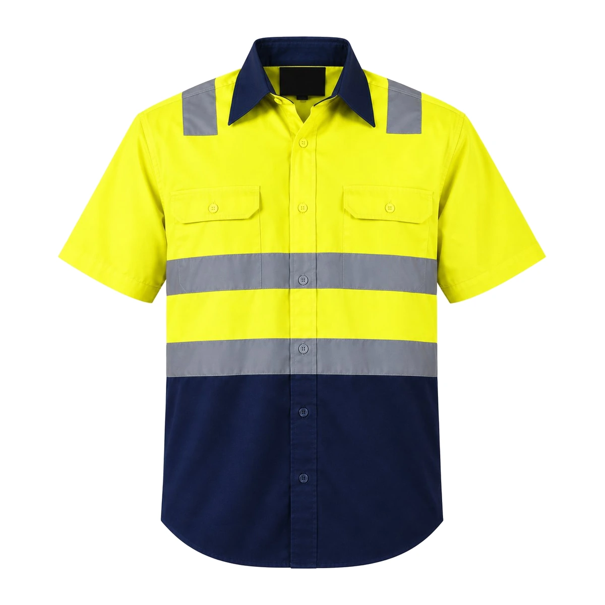 Hi-Vis Taped Short Sleeve Drill Shirt J0077 — Yellow/Navy